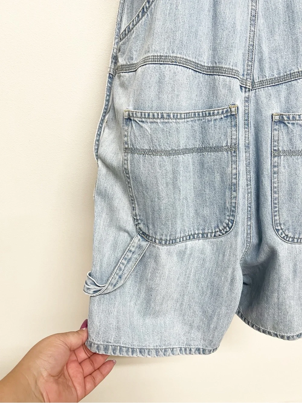 Honors Womens Vintage 90s Y2K Light Wash Denim Carpenter Utility Short Overalls - Picture 6 of 9